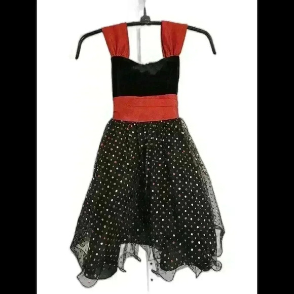 Charming Black and Red Polka Dot Dress for Girls - Picture 1 of 10
